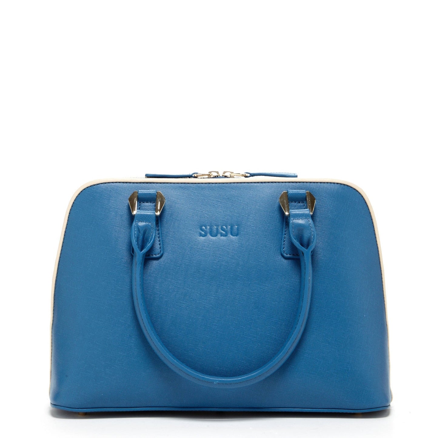 Women's Blue Saffiano Leather Satchel Bag - SUSU Melissa Dome Purse - Diazza