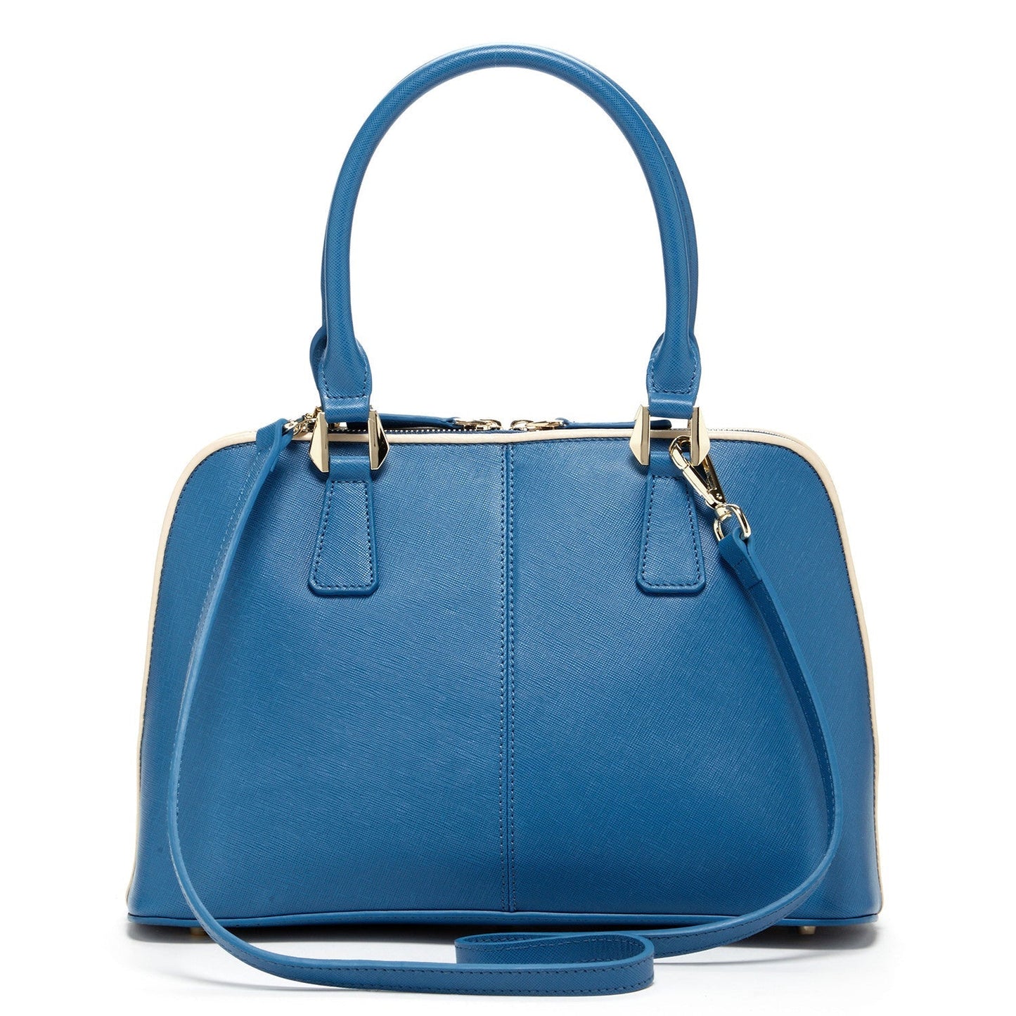 Women's Blue Saffiano Leather Satchel Bag - SUSU Melissa Dome Purse - Diazza