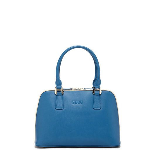 Women's Blue Saffiano Leather Satchel Bag - SUSU Melissa Dome Purse - Diazza