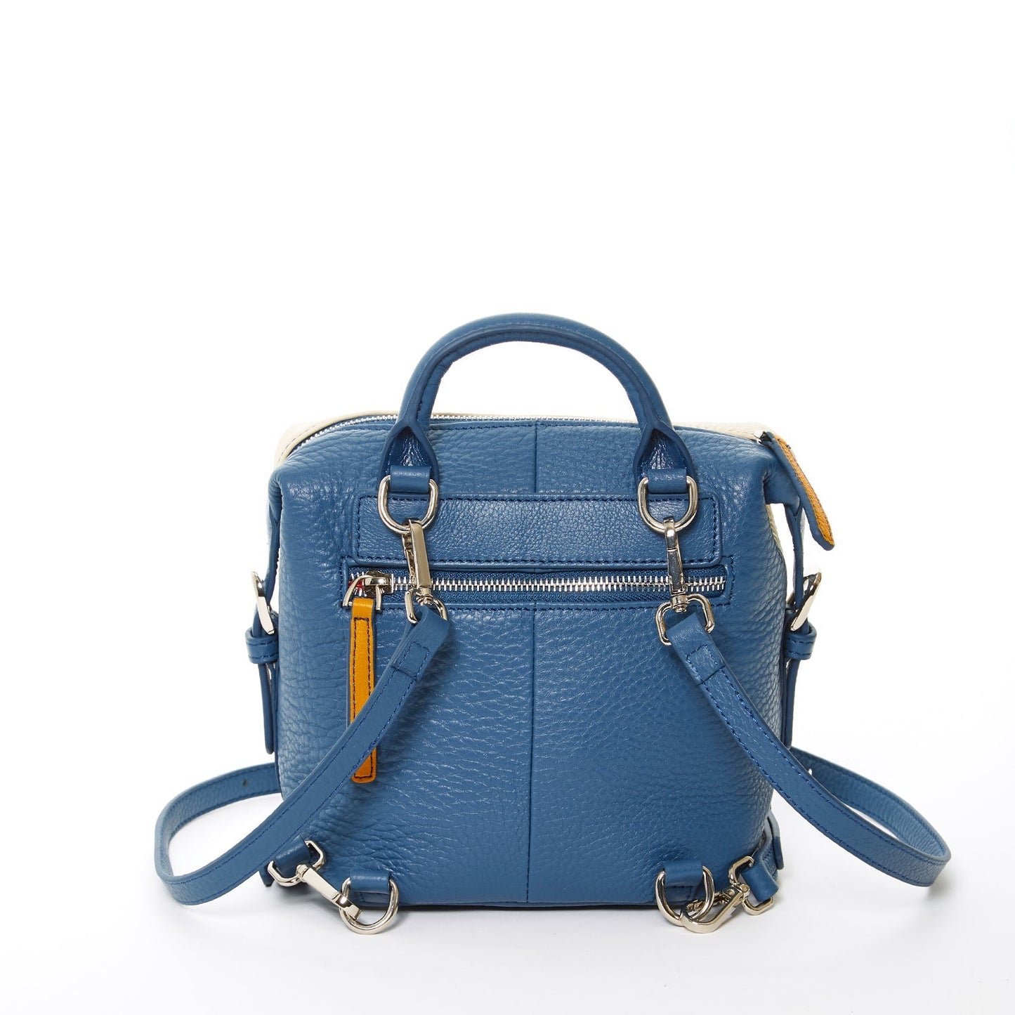 Women's Blue White Yellow Leather Convertible Backpack - SUSU Ashley Medium Purse - Diazza