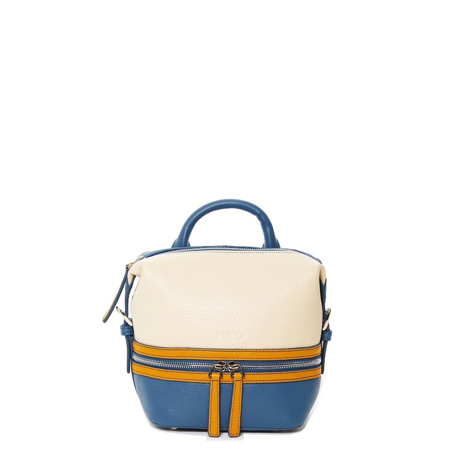 Women's Blue White Yellow Leather Convertible Backpack - SUSU Ashley Medium Purse - Diazza