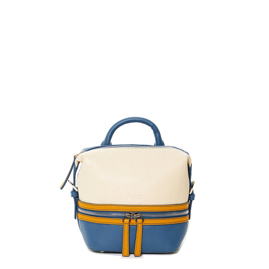 Women's Blue White Yellow Leather Convertible Backpack - SUSU Ashley Medium Purse - Diazza