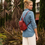 Women's Brick Red Leather Backpack - Nicole Drawstring Backpack with Adjustable Straps - Diazza