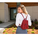 Women's Brick Red Leather Backpack - Nicole Drawstring Backpack with Adjustable Straps - Diazza