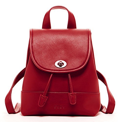 Women's Brick Red Leather Backpack - Nicole Drawstring Backpack with Adjustable Straps - Diazza