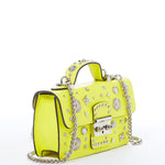 Women's Bright Yellow Leather Crossbody Bag - SUSU Hollywood Studded Mini Purse - Diazza