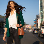 Women's Brown Leather Bucket Bag - SUSU Harper Small Geometric Crossbody Purse - Diazza