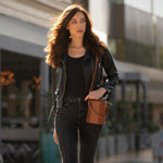 Women's Brown Leather Bucket Bag - SUSU Harper Small Geometric Crossbody Purse - Diazza