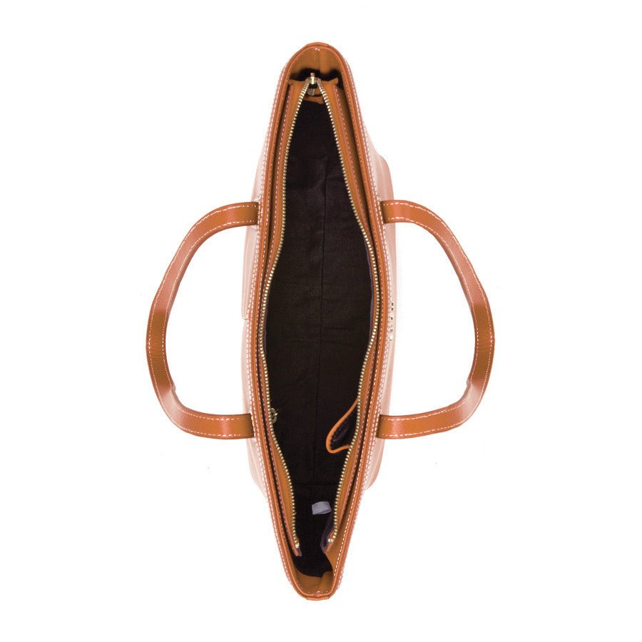 Women's Brown Leather Shoulder Bag - SUSU Ludlow Studded Tote with Zipper - Diazza