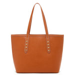Women's Brown Leather Shoulder Bag - SUSU Ludlow Studded Tote with Zipper - Diazza