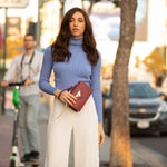 Women's Burgundy Leather Mini Crossbody Bag - SUSU Mary Wristlet Purse - Diazza