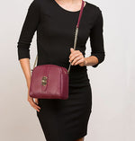 Women's Burgundy Small Crossbody Bag - SUSU Baxter Leather Purse with Chain - Diazza