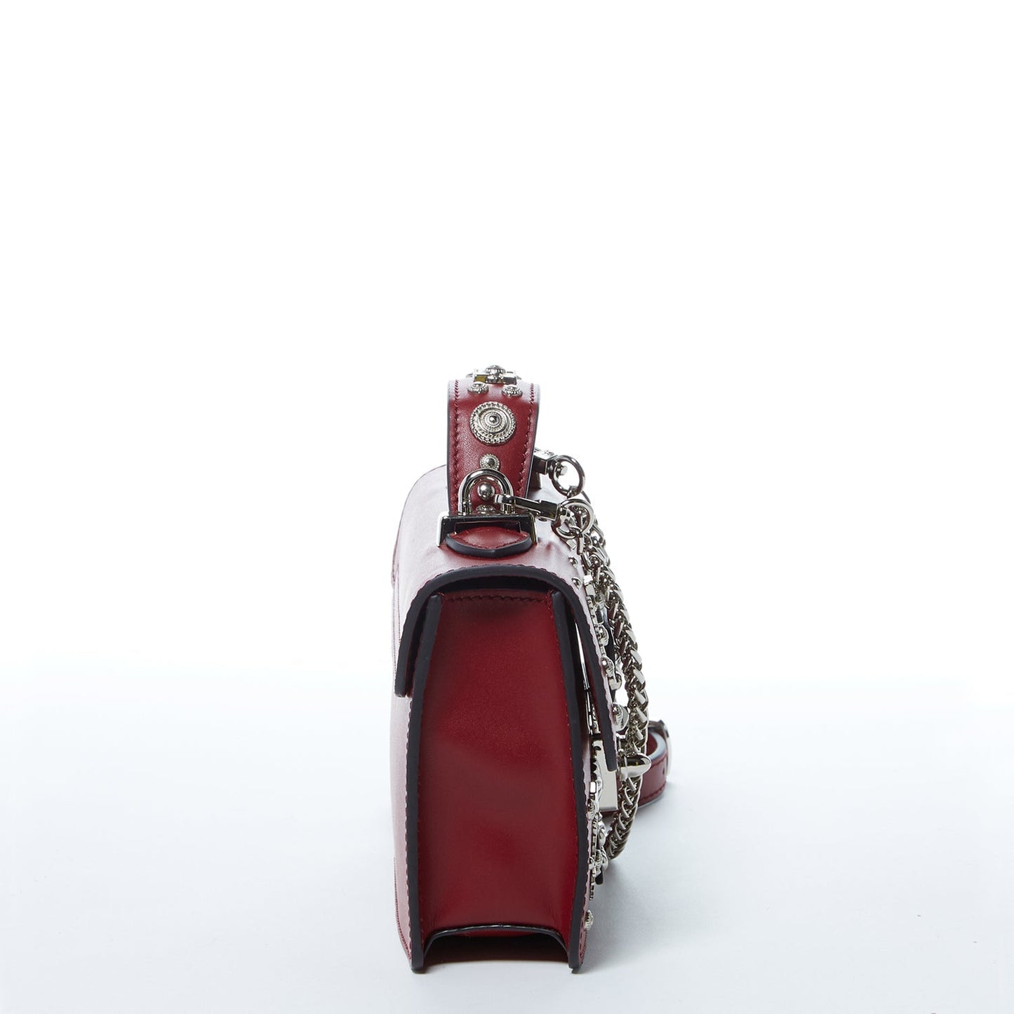 Women's Burgundy Studded Leather Crossbody Bag - SUSU Small Purse with Chain Strap - Diazza
