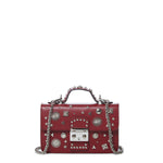 Women's Burgundy Studded Leather Crossbody Bag - SUSU Small Purse with Chain Strap - Diazza
