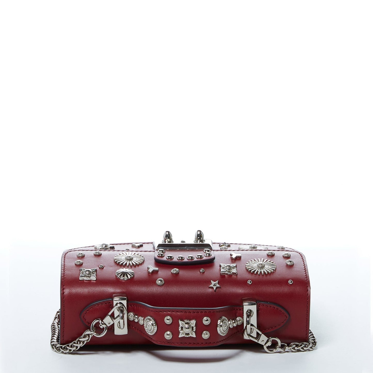 Women's Burgundy Studded Leather Crossbody Bag - SUSU Small Purse with Chain Strap - Diazza