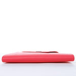 Women's Coral Pink Leather Clutch - Angelica Crosshatched Clutch Purse with Chain - Diazza