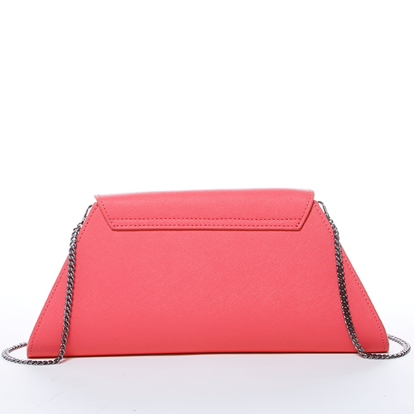 Women's Coral Pink Leather Clutch - Angelica Crosshatched Clutch Purse with Chain - Diazza