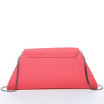Women's Coral Pink Leather Clutch - Angelica Crosshatched Clutch Purse with Chain - Diazza