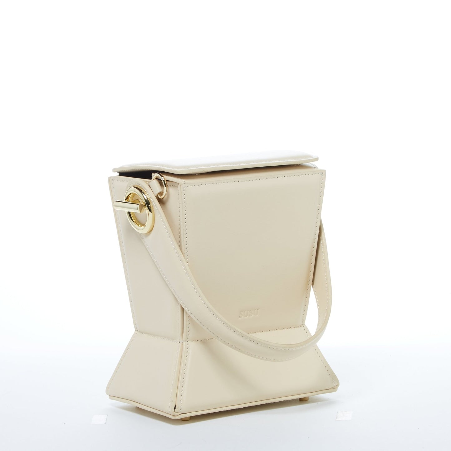 Women's Cream Off White Leather Bucket Bag - SUSU Amber Unique Crossbody Purse - Diazza