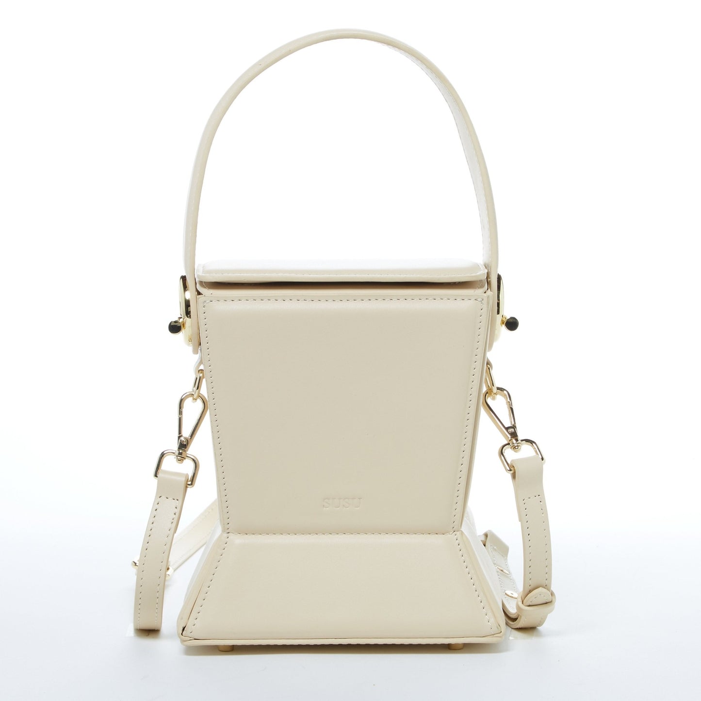 Women's Cream Off White Leather Bucket Bag - SUSU Amber Unique Crossbody Purse - Diazza