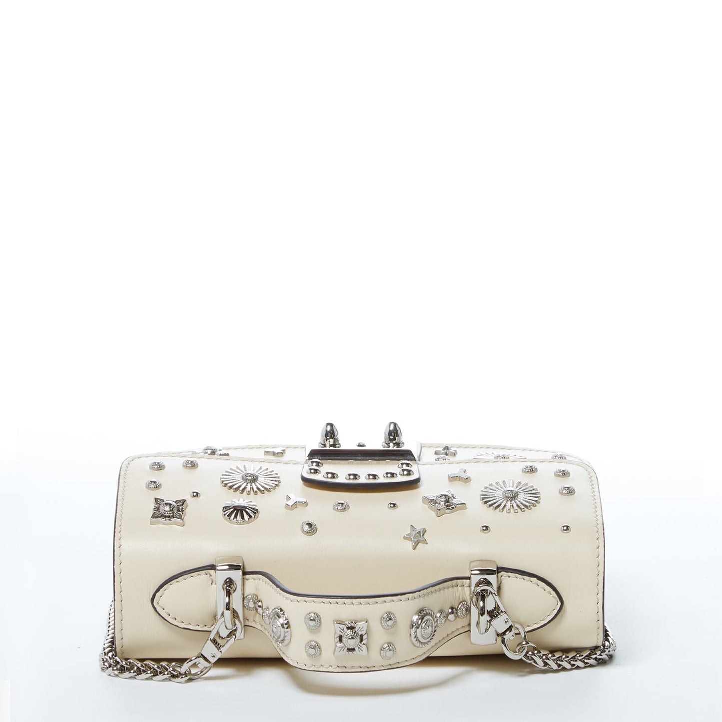Women's Cream Off White Leather Crossbody Bag - SUSU Hollywood Studded Mini Purse - Diazza