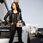 Women's Cream Off White Leather Crossbody Bag - SUSU Hollywood Studded Mini Purse - Diazza