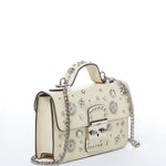 Women's Cream Off White Leather Crossbody Bag - SUSU Hollywood Studded Mini Purse - Diazza