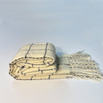 Women's Creamy White Plaid Scarf - Cashmere - Feel Winter Scarf with Fringe 80" x 25" - Diazza