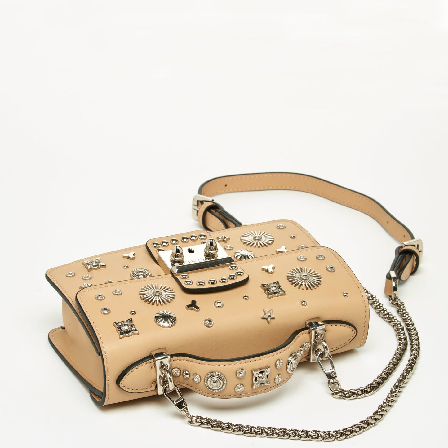 Women's Dark Beige Leather Crossbody Bag - SUSU Small Studded Tan Purse - Diazza
