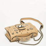 Women's Dark Beige Leather Crossbody Bag - SUSU Small Studded Tan Purse - Diazza
