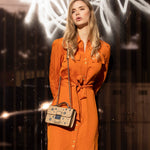 Women's Dark Beige Leather Crossbody Bag - SUSU Small Studded Tan Purse - Diazza