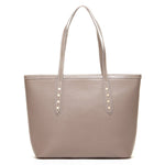 Women's Dark Dune Leather Shoulder Bag - SUSU Ludlow Studded Tote with Zipper - Diazza