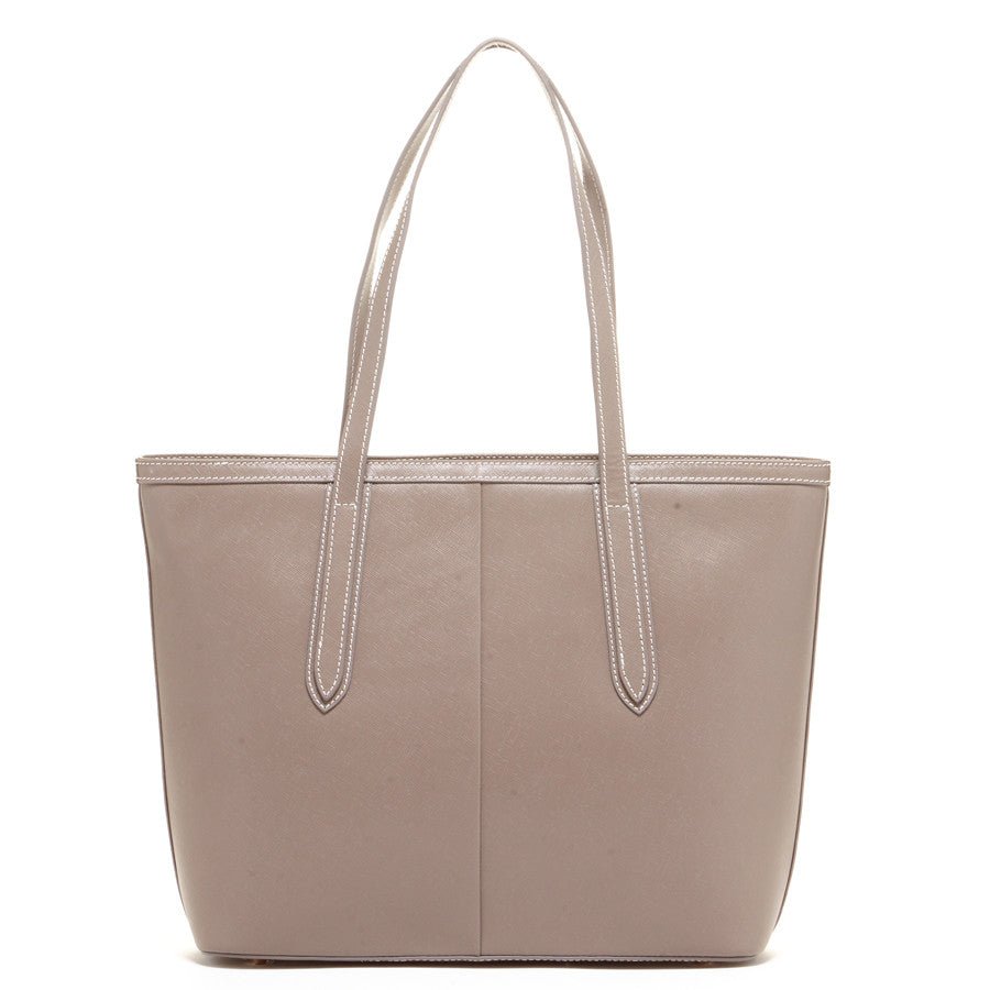 Women's Dark Dune Leather Shoulder Bag - SUSU Ludlow Studded Tote with Zipper - Diazza