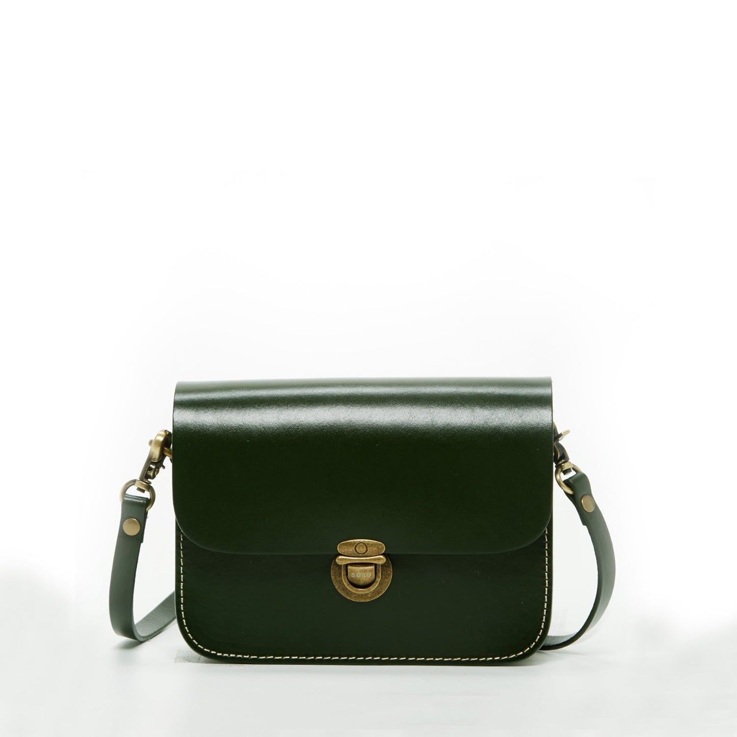 Women's Dark Green Leather Crossbody Bag - Nanah Vintage Camera Bag Style - Diazza