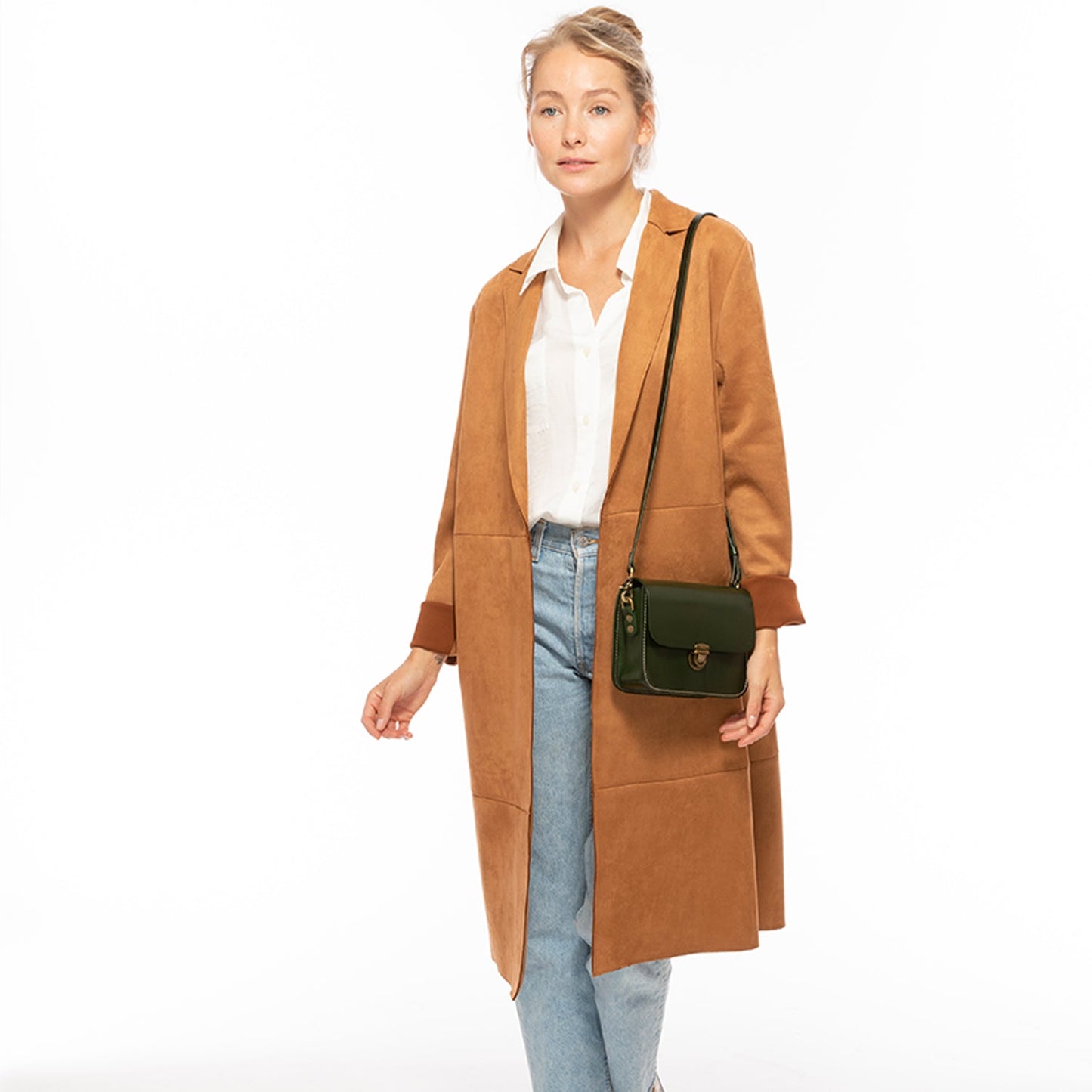 Women's Dark Green Leather Crossbody Bag - Nanah Vintage Camera Bag Style - Diazza