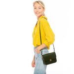 Women's Dark Green Leather Crossbody Bag - Nanah Vintage Camera Bag Style - Diazza