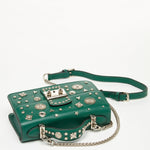 Women's Dark Green Leather Crossbody Bag - SUSU Small Studded Purse - Diazza