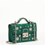 Women's Dark Green Leather Crossbody Bag - SUSU Small Studded Purse - Diazza