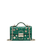 Women's Dark Green Leather Crossbody Bag - SUSU Small Studded Purse - Diazza