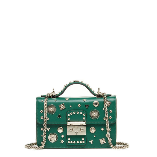 Women's Dark Green Leather Crossbody Bag - SUSU Small Studded Purse - Diazza