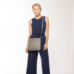 Women's Gray Leather Crossbody Bag - SUSU Saxon Small Messenger Purse - Diazza