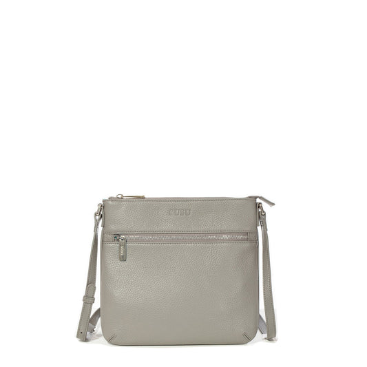 Women's Gray Leather Crossbody Bag - SUSU Saxon Small Messenger Purse - Diazza