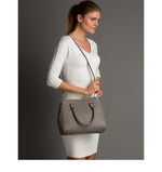 Women's Gray Leather Satchel Bag - SUSU Chloe Large Handbag with Crossbody Strap - Diazza