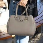 Women's Gray Leather Satchel Bag - SUSU Chloe Large Handbag with Crossbody Strap - Diazza