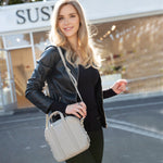 Women's Grayish Beige Leather Crossbody Bag - SUSU Medium Italian Leather Purse - Diazza