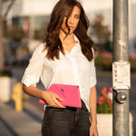 Women's Hot Pink Leather Clutch Bag - SUSU Evening Crossbody Purse with Chain - Diazza