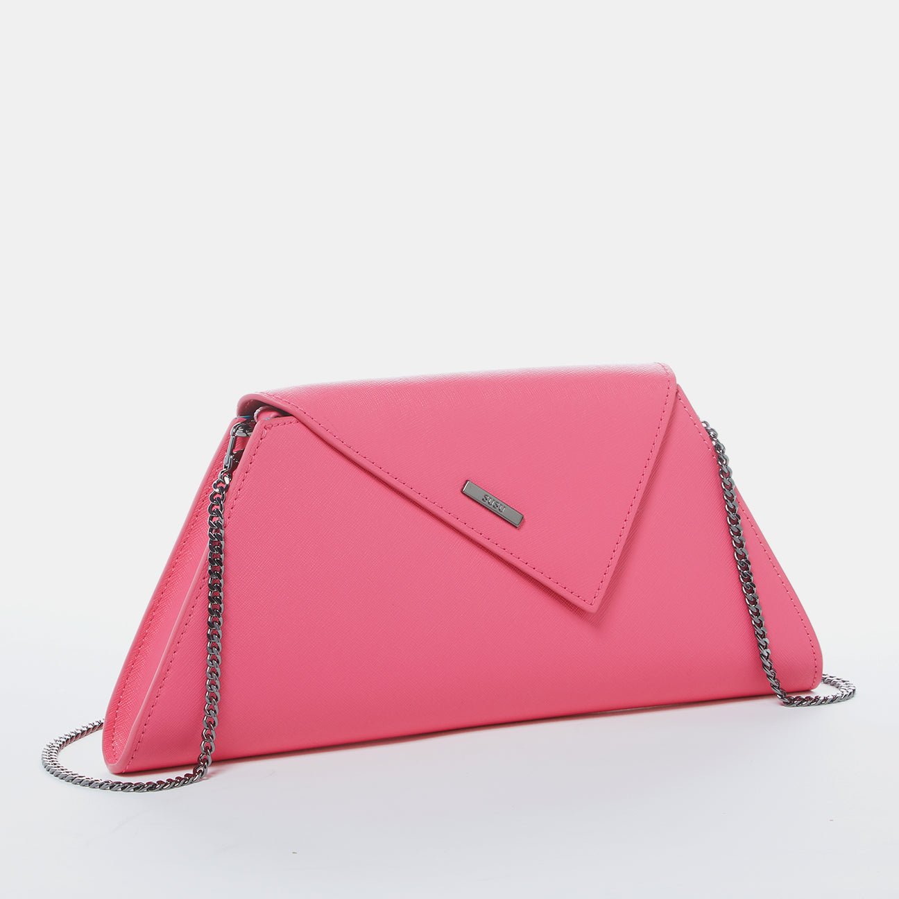 Women's Hot Pink Leather Clutch Bag - SUSU Evening Crossbody Purse with Chain - Diazza