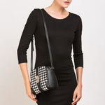Women's Houndstooth Small Crossbody Bag - Baxter Black & White Leather Purse - Diazza