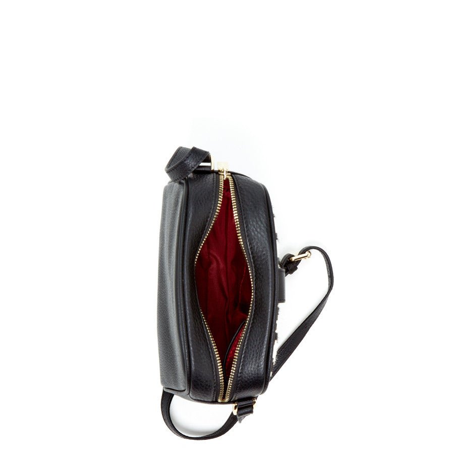 Women's Houndstooth Small Crossbody Bag - Baxter Black & White Leather Purse - Diazza