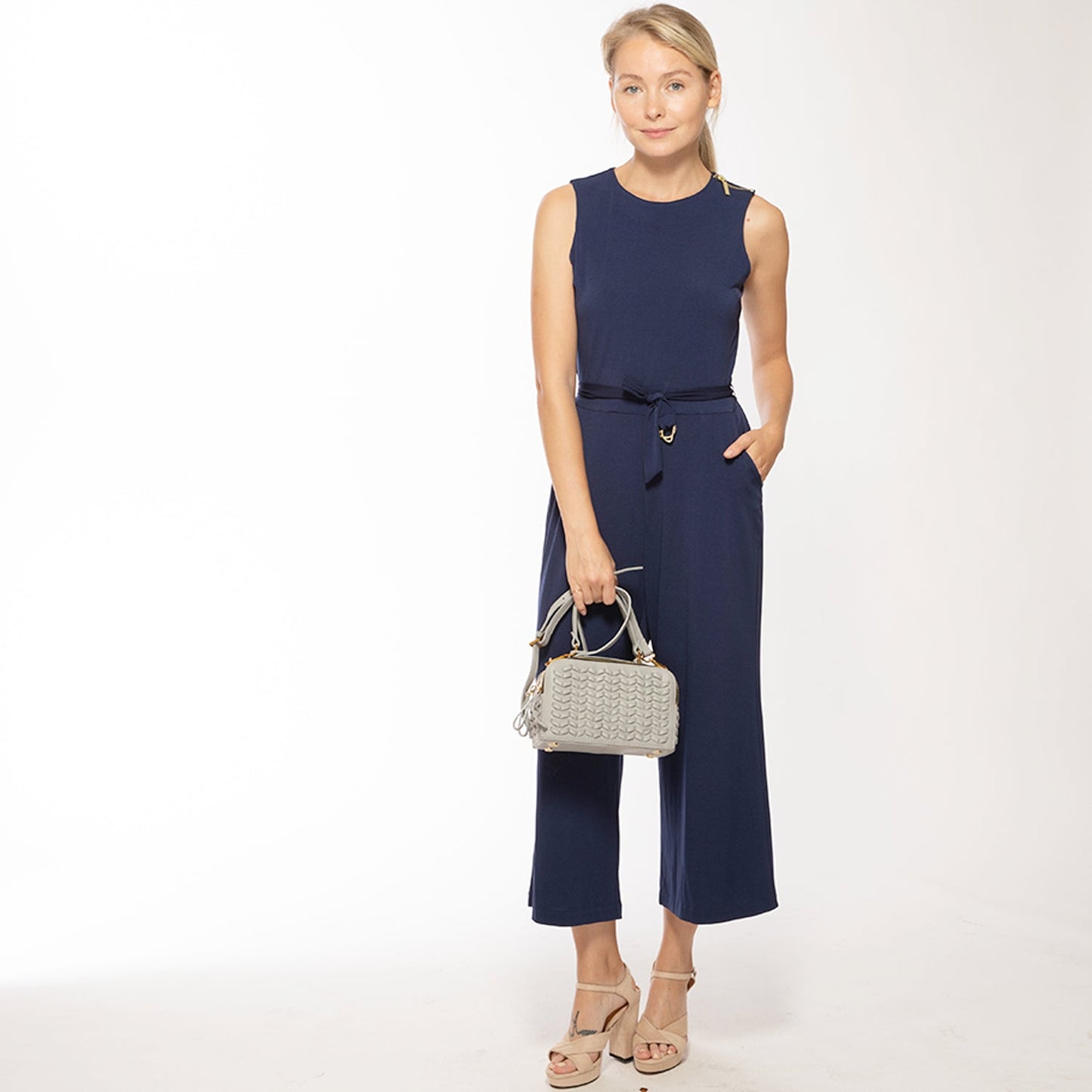 Women's Light Gray Weave Leather Crossbody Purse - Kayla Italian Leather Handbag - Diazza